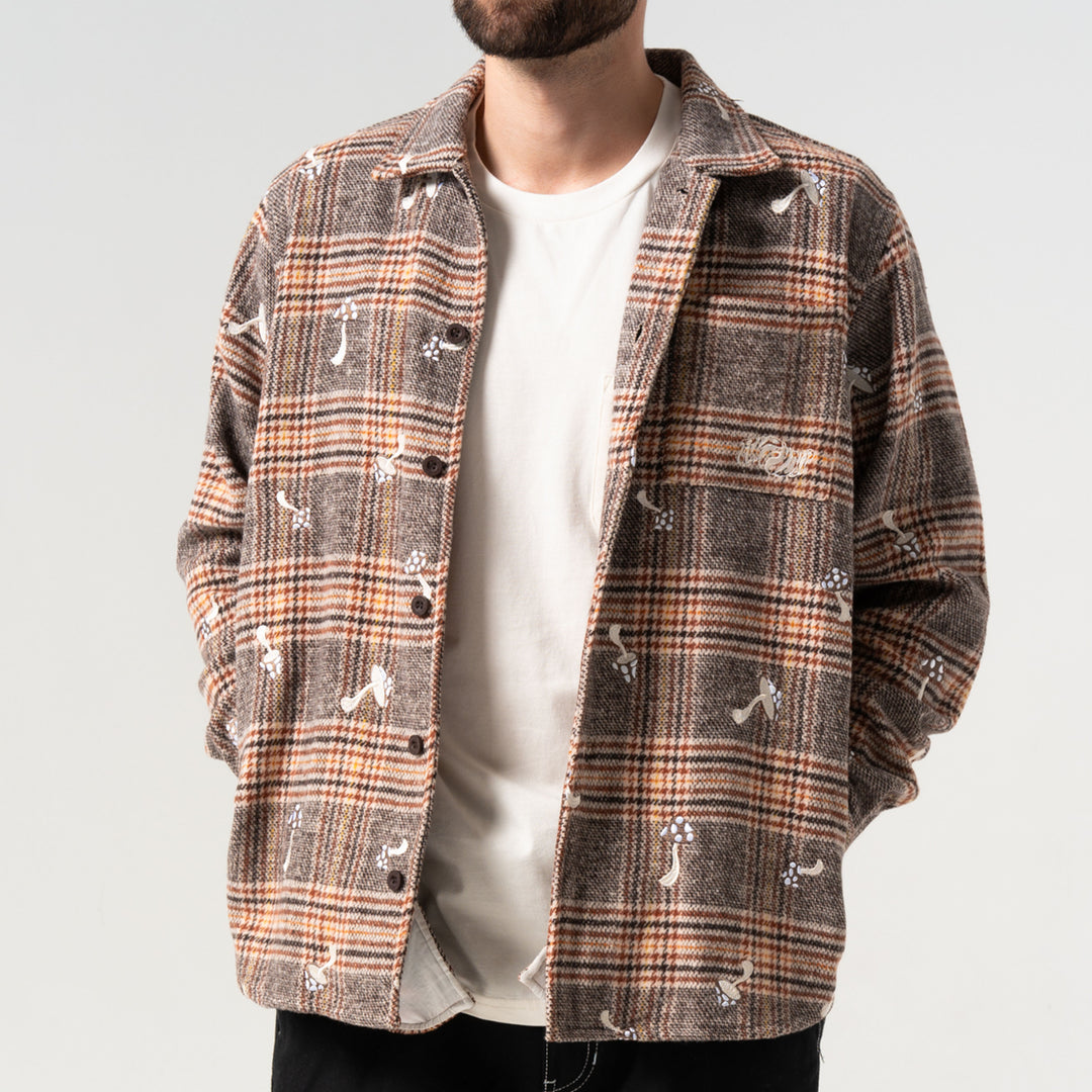EUPHORIA BUTTON UP PLAID JACKET (BROWN PLAID)