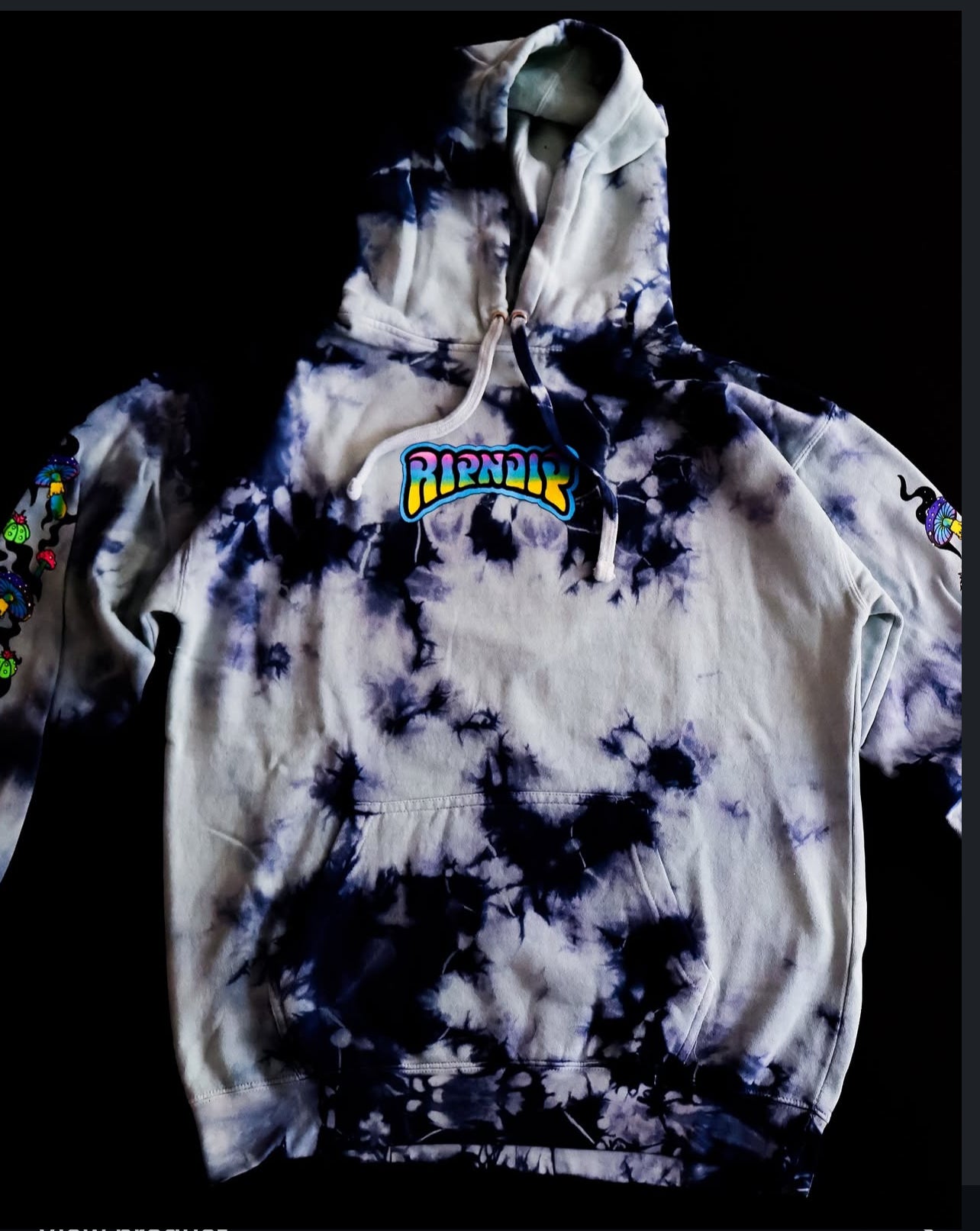 PSYCHEDELIC GARDEN HOODIE (NAVY/AQUA LLIGHTINGI WASH)