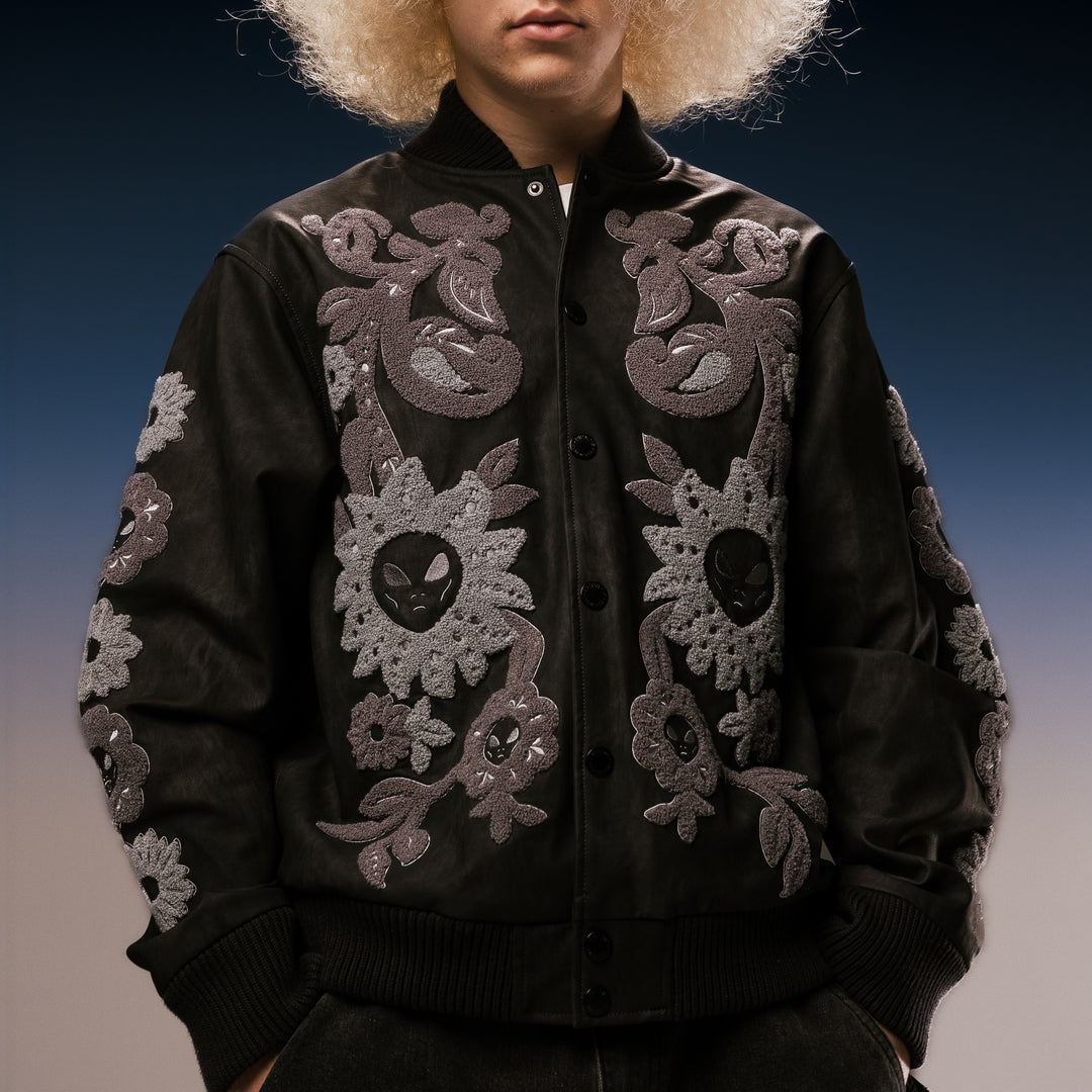 SPACE GARDEN VARSITY JACKET (BLACK