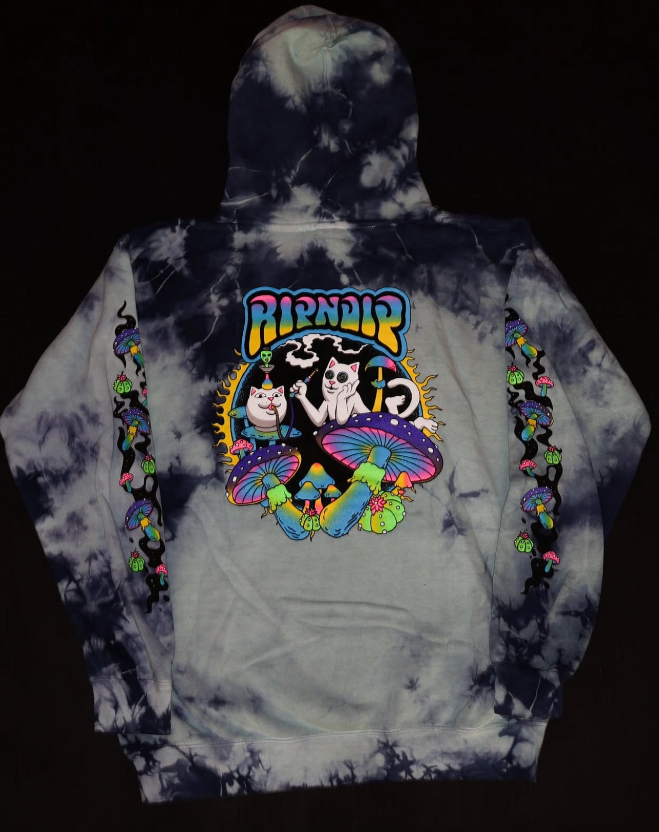 PSYCHEDELIC GARDEN HOODIE (NAVY/AQUA LLIGHTINGI WASH)