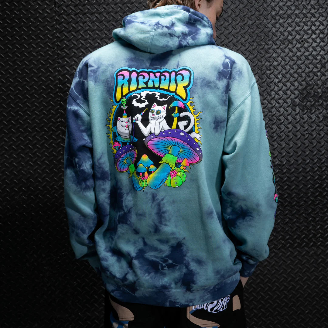 PSYCHEDELIC GARDEN HOODIE (NAVY/AQUA LLIGHTINGI WASH)