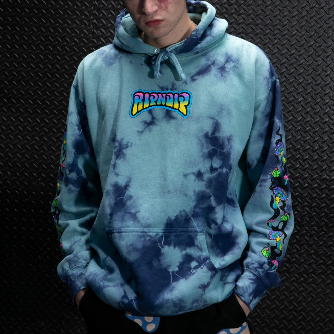 PSYCHEDELIC GARDEN HOODIE (NAVY/AQUA LLIGHTINGI WASH)