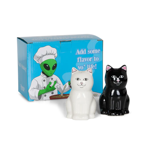 NERM AND JERM CERAMIC SALT SHAKERS (WHITE / BLACK)