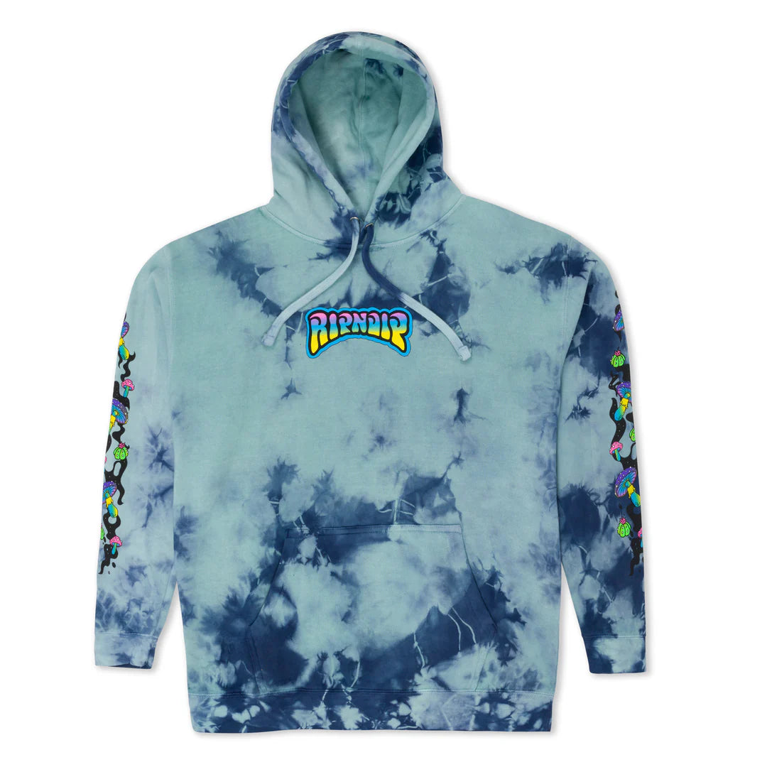 PSYCHEDELIC GARDEN HOODIE (NAVY/AQUA LLIGHTINGI WASH)