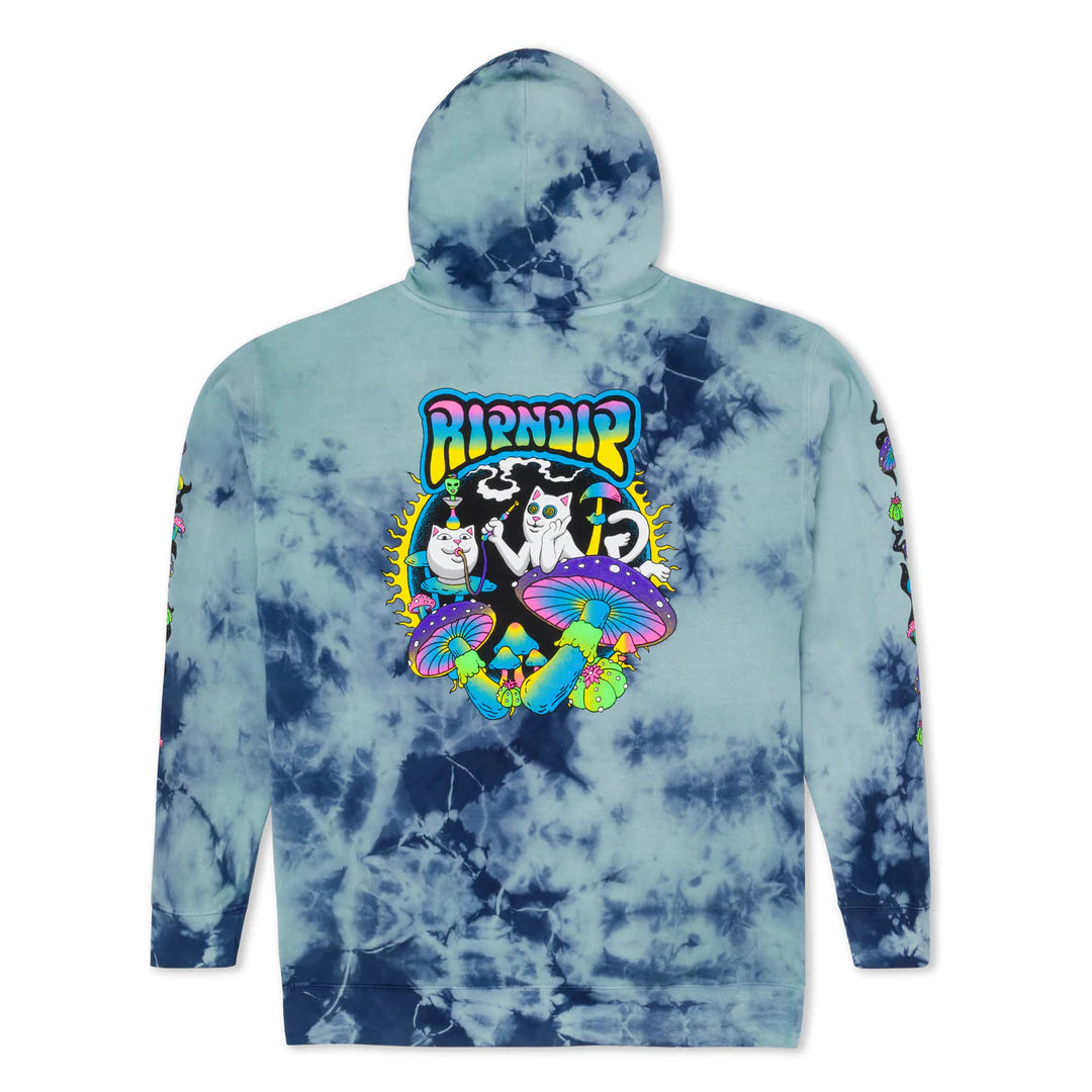 PSYCHEDELIC GARDEN HOODIE (NAVY/AQUA LLIGHTINGI WASH)