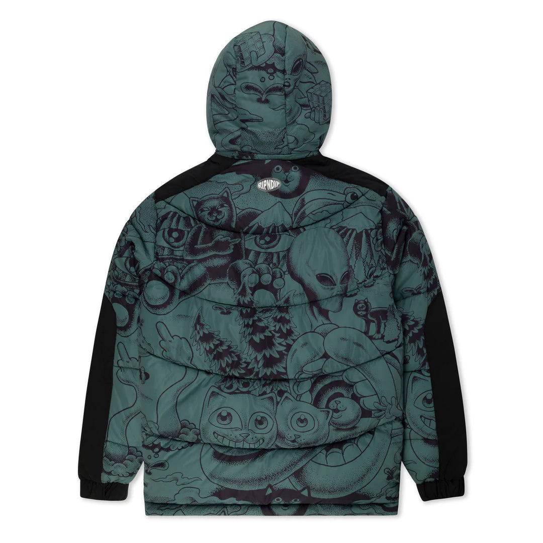 DARK TWISTED FANTASY PUFFER JACKET (OLIVE/BLACK)