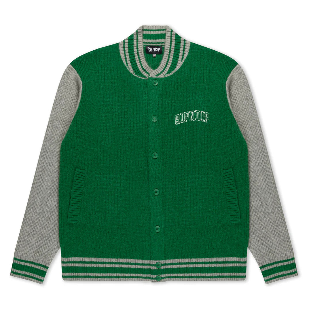 TEAM SPIRIT VARSITY CARDIGAN (GREEN/GREY)