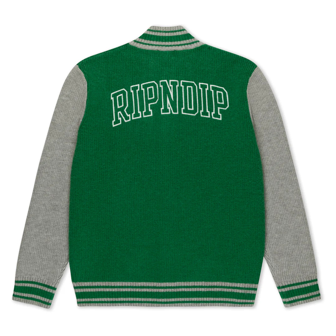 TEAM SPIRIT VARSITY CARDIGAN (GREEN/GREY)