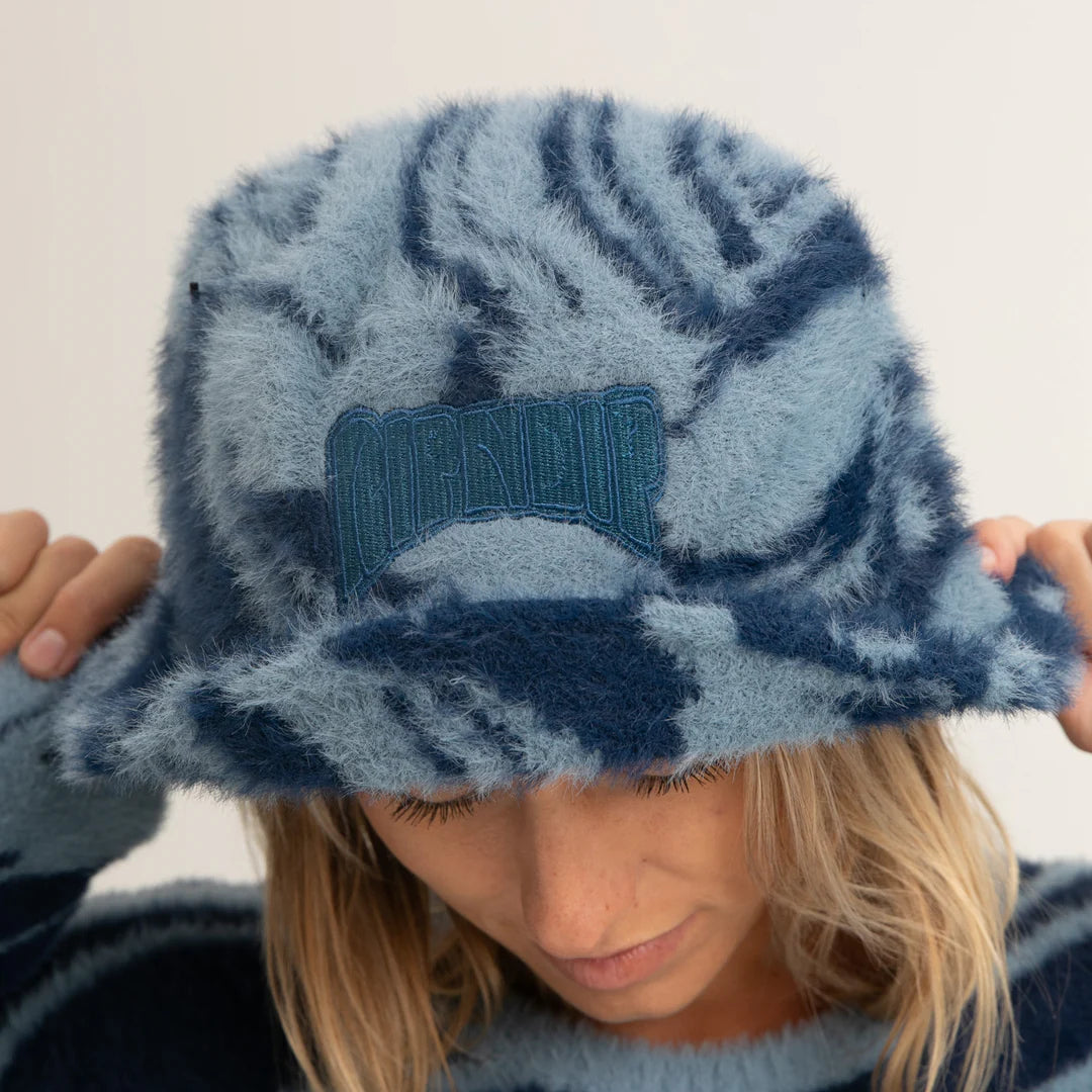 Psychedelic Faux Mohair Bucket Hat (Dark Slate)