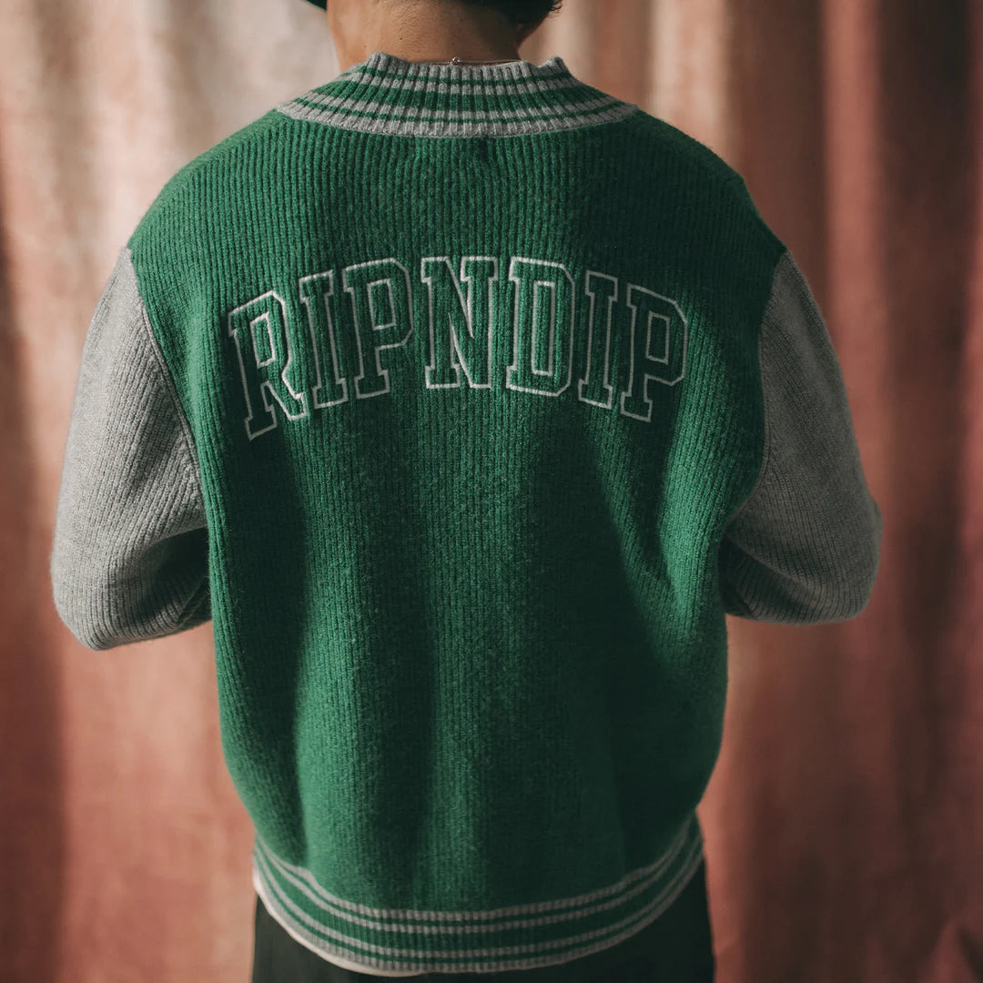 TEAM SPIRIT VARSITY CARDIGAN (GREEN/GREY)