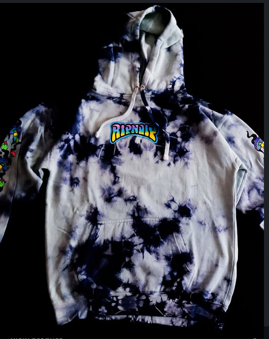 PSYCHEDELIC GARDEN HOODIE (NAVY/AQUA LLIGHTINGI WASH)