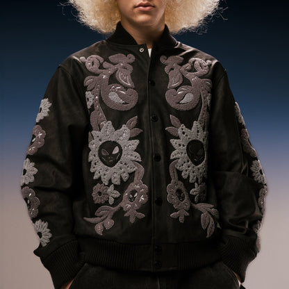 SPACE GARDEN VARSITY JACKET (BLACK