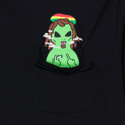 SMOKING RASTA ALIEN POCKET TEE (BLACK)