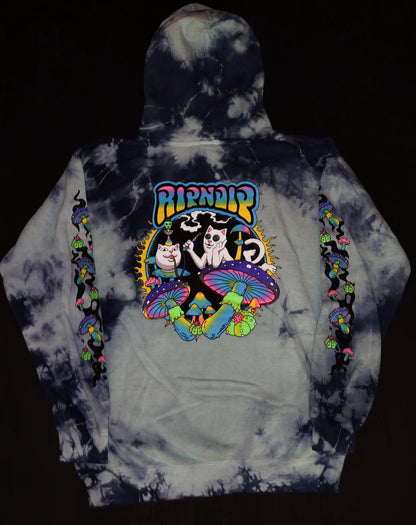 PSYCHEDELIC GARDEN HOODIE (NAVY/AQUA LLIGHTINGI WASH)
