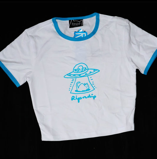 BLONDED CROPPED RINGER TEE (WHITE)