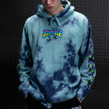 PSYCHEDELIC GARDEN HOODIE (NAVY/AQUA LLIGHTINGI WASH)
