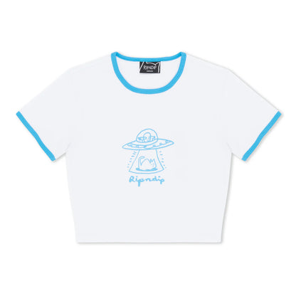 BLONDED CROPPED RINGER TEE (WHITE)